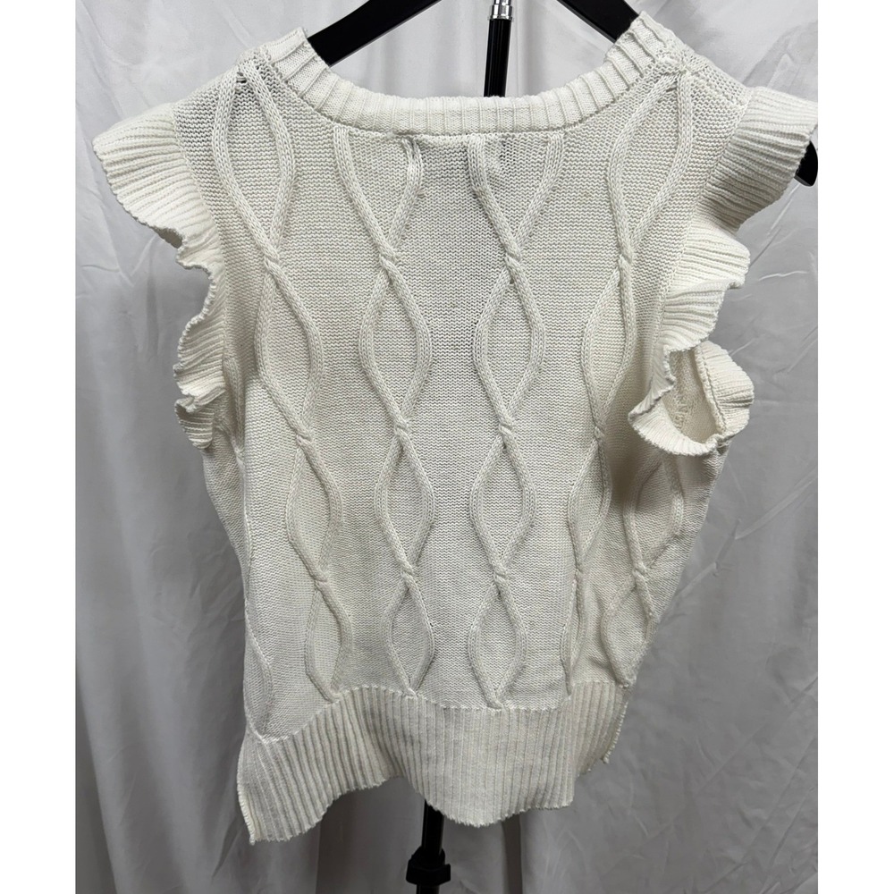 Central Park West NWT $162 Women's XS White Cable Knit Ruffle Sleeve Sweater - Picture 6 of 9
